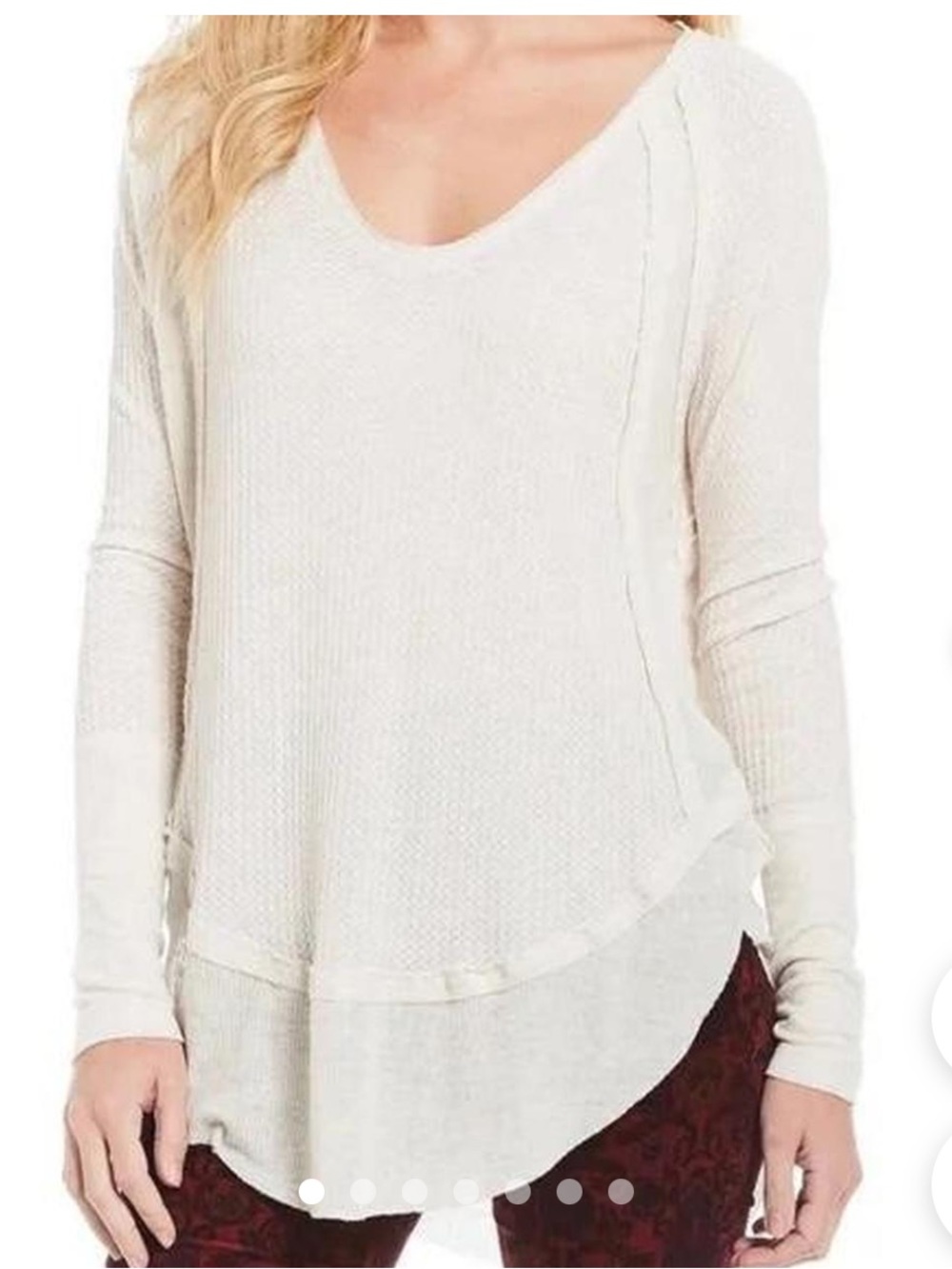 We The Free People White Waffle Knit Long Sleeve Top Shirt Casual School Size XS